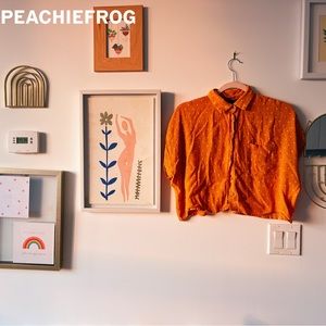 Small polka dot mustard cropped button up